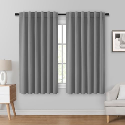 HOMEIDEAS Blackout Curtains, 2 Pages Light Grey Room Darkening Bedroom