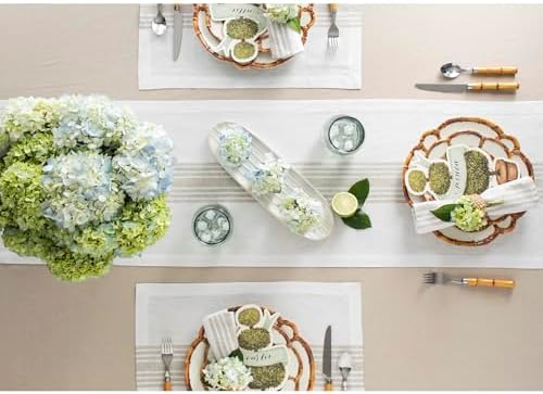 Solino Home 100% Linen Table Runner, 14 x 90 in, Natural and White