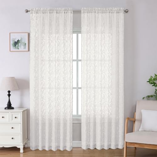 Lecloud Leia Ivory Sheer Curtains 96 Inches Long 2 Panels, Airy Voile