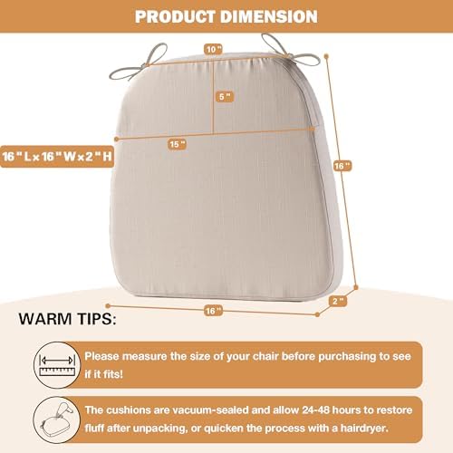 Battilo Chair Cushions for Dining Chairs, 16"x16"x2", Set of 2, Beige