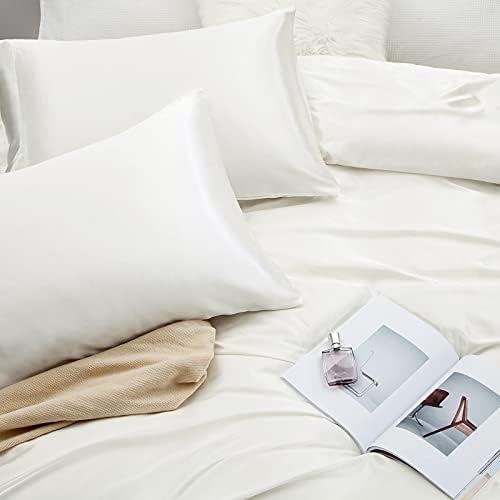 Vonty Satin Split King Ivory White Sheets, 2 Fitted + Flat + 2