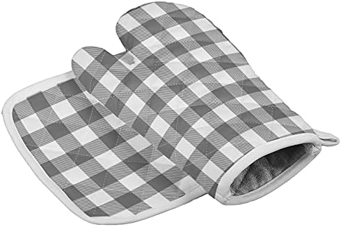 Kitchen Oven Gloves Gray Buffalo Check Plaid Oven Mitts Pot Holder Set