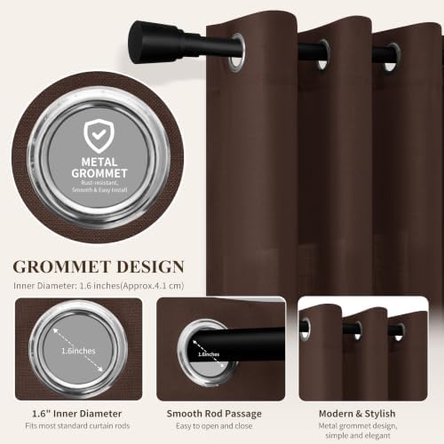 Hokibero Coffee Grommet Linen Curtains 96 Inches Long for Living Room