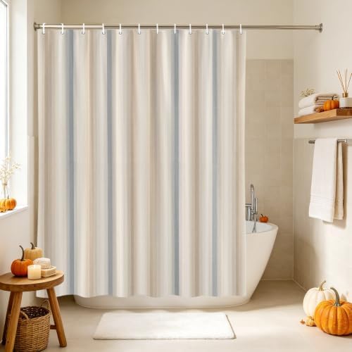 Creamy Beige Stripes Shower Curtain, Gray Taupe Ombre Lines Striped