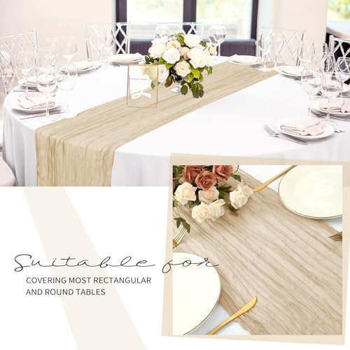 YMHPRIDE 12 Pack Beige Table Runners 20x120in Cheesecloth Table Runner