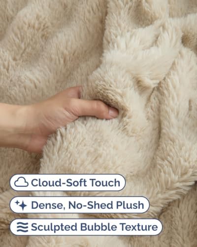 Faux Fur Throw Blanket - King Size Bubble Blanket - 90" x 108", Cream