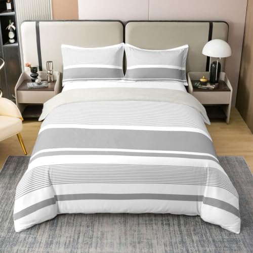 Feelyou Light Gray Striped Duvet Cover 100% Cotton King Size