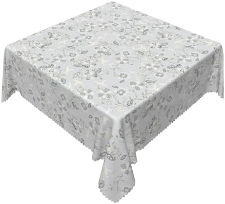 Vintage Gray Floral Tablecloth Square 70 Inch Watercolor Retro Flower