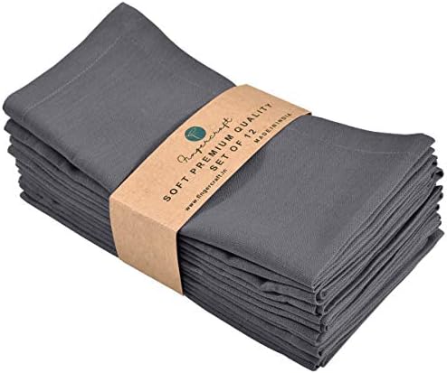 FINGERCRAFT Cloth Napkin, Cotton Linen, Set of 12, 18x18 inch