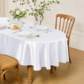 Entisn Oval Satin Tablecloth White 60x120 Inch, Lock-Stitched Edge