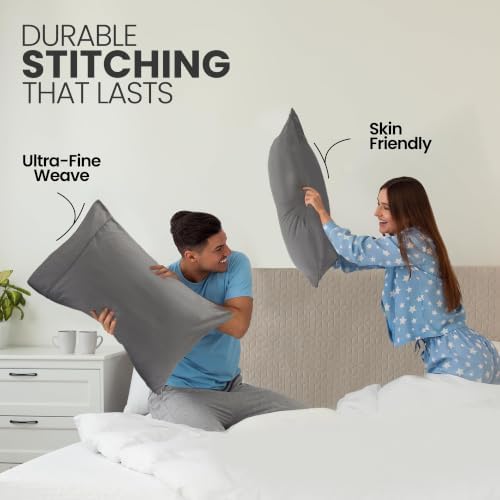 Pillow Covers Queen Size Set of 6, Soft and Comfy Pillow Cases, Grey