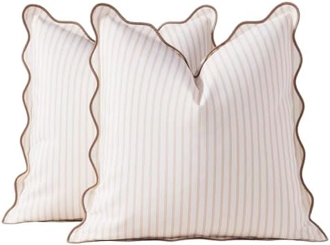 DEZENE 18x18 Beige Tan Outdoor Pillow Covers Pack of 2, Striped