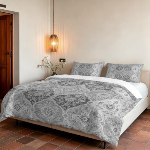 DecorLovee Grey Boho Duvet Cover Set 3 Pieces with Zipper Closure