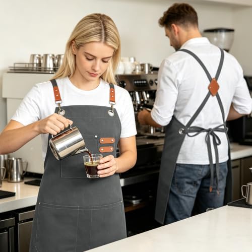 NLUS Chef Aprons for Men Women with 4 Pockets, Water Repellent Cotton
