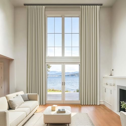 Long Black Out Curtains for Bedroom, Beige, 52" Wx108 L, 2 Panel
