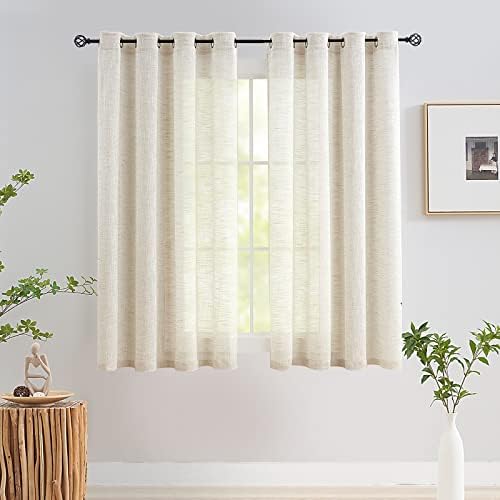 Linen Textured Semi Sheer Curtains 45inch Natural Beige Rustic
