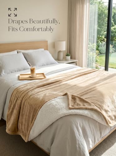Utopia Bedding Reversible Plush Sherpa Blanket King Size Camel, 90x102