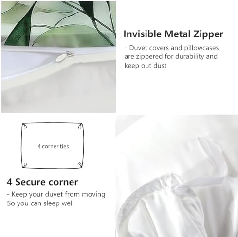Watercolor Style Plant Leaves Duvet Cover Set 3 Pieces King Size, 1