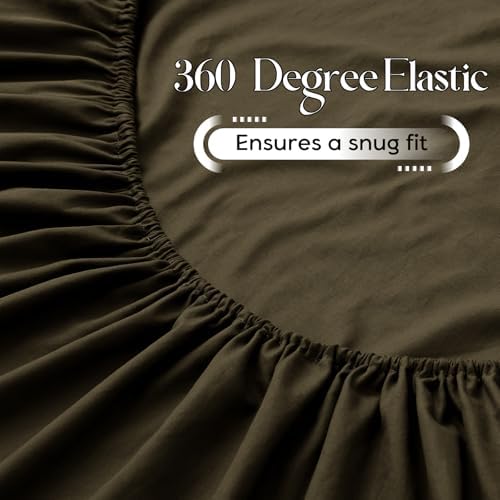 Entisn Pure Cotton Sheets Full 4-Pc Set, 400TC, 16" Pocket, Chocolate