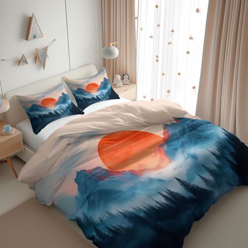 King Duvet Cover Set Natural Landscape Mountains Forest Soft