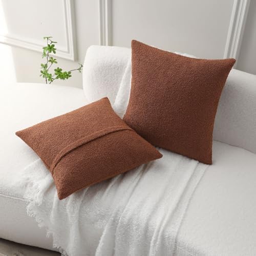 FUTEI Pack of 2 Boucle Textured Throw Pillow Covers 18x18 Inch, Rust