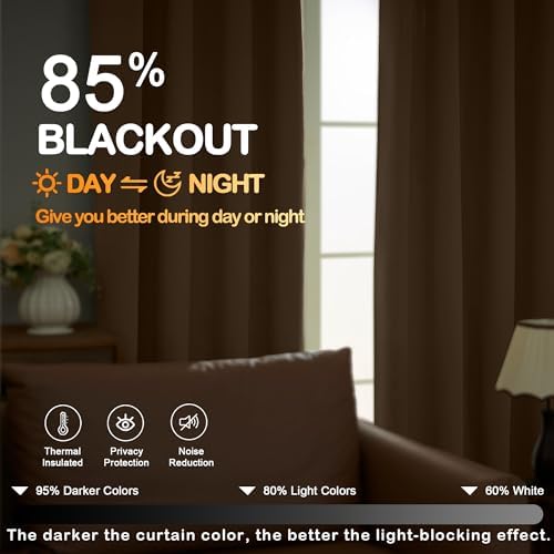 OVZME Brown Blackout Curtains for Bedroom 72 Inch Length 2 Panels Set