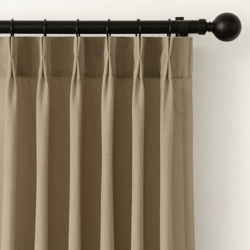 Pinch Pleated Linen Semi Sheer Curtains, Taupe, 108 Inches Long