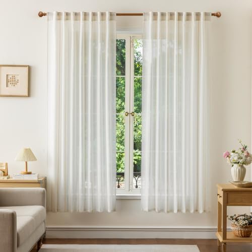 Off White Linen Semi Sheer Curtains 63 Inch Long Bedroom Home Office