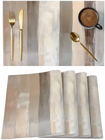 Placemats Set of 8, Brown Grey Woven Placemat, Linen Place Mats for