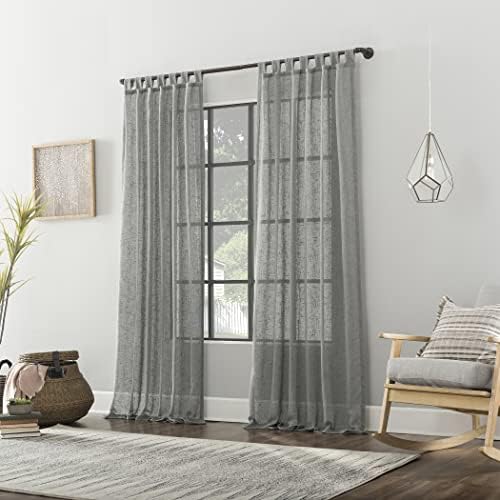 Archaeo Burlap Weave Linen Blend Tab Top Curtain, 50" x 96", Sterling