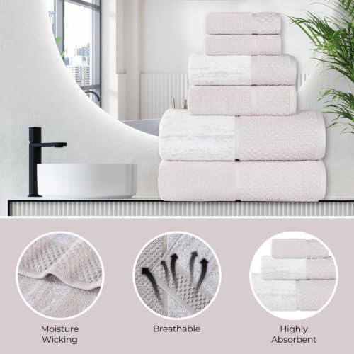 SUPERIOR Cotton Bathroom Towel Set, Plush Absorbent, 12 Piece, Stone