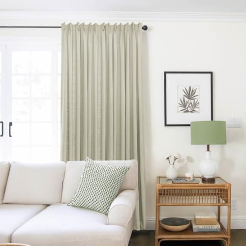 Pinch Pleated Cotton Linen Curtains 96 Inches Long, 2 Panels