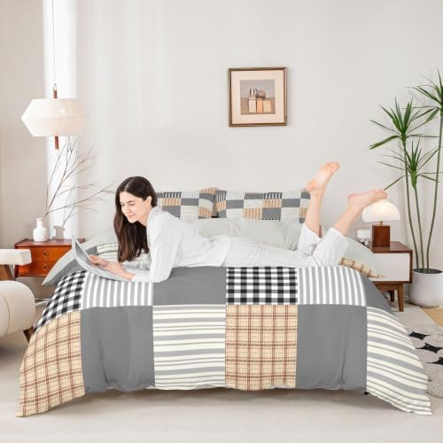 Erosebridal Geometric Stripes King Duvet Cover Teens Khaki Gray