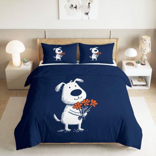 King Duvet Cover Set Animals Puppies Floral Printed Duvet Cover