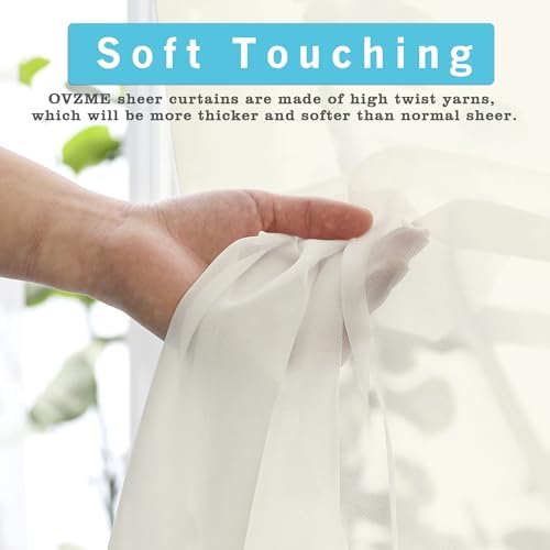 OVZME 2 Pack Ivory Sheer Curtain Panels - 120 Inches Length Light