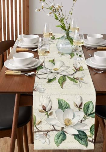 Vintage Floral Spring Table Runners 120 Inches Long, Rustic Botanical