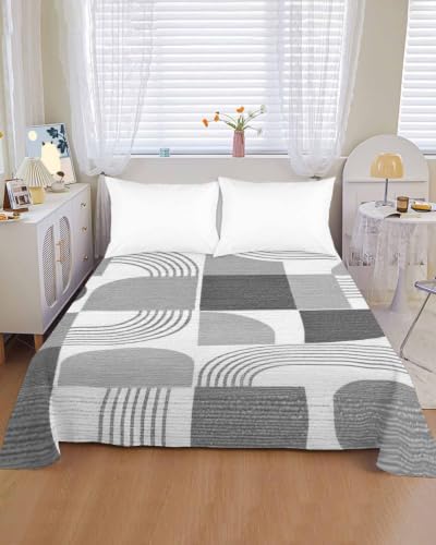 Cal King Size Flat Sheet Only, Gray Color Block Abstract Geometric Bed