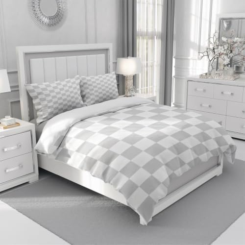 Dusty Lavender and Creamy White Checkered Duvet Cover Set Gray and