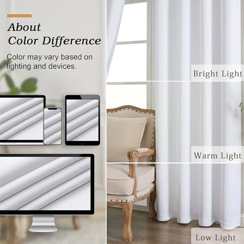 Simplebrand Pure White Room Darkening 96 Inch Long Curtains 2 Panel
