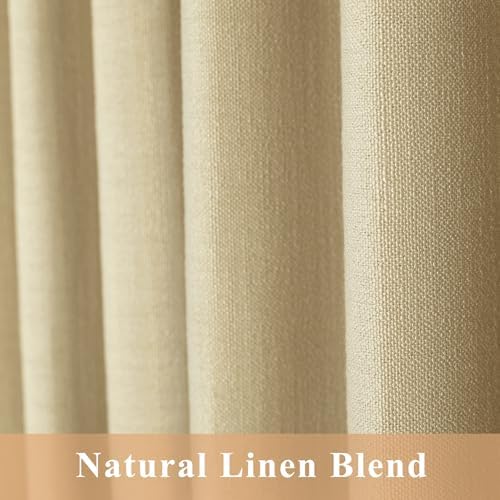 LUSTROWIN Light Khaki Natural Linen Curtains 108 Inches Long - Light