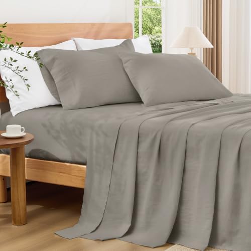Andency Solid Dark Grey King Size Cotton Sateen Sheets Set Soft