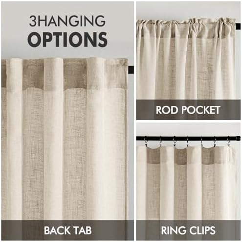 MIULEE Beige Linen Curtains 52x84 Inch 2 Panels for Bedroom Living