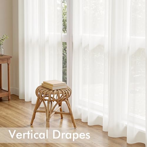 MIULEE Ivory Sheer Curtains 96 Inches Long 4 Panels 54 x 96 Inches