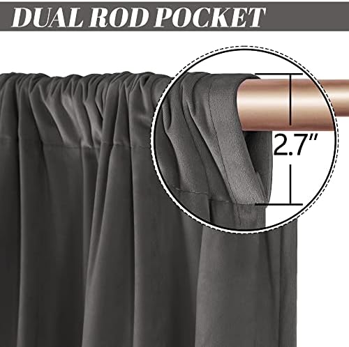 Nanbowang Dark Gray Velvet Curtains 120 Inches Long - Soft Rod Pocket