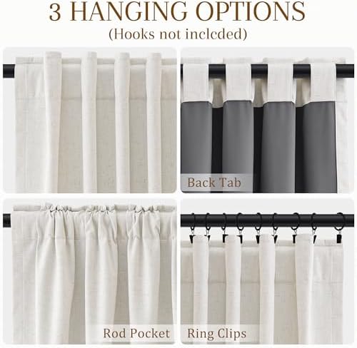 Nanspring 100% Blackout Linen Curtains for Bedroom 50x63 Inches