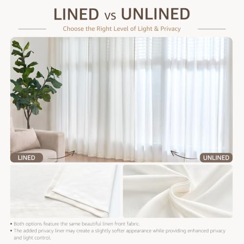 jinchan Linen Curtains 63 Inch Light Filtering Grommet 2 Panels Cream