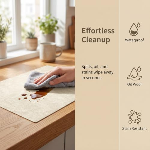 Faux Leather Placemats Set of 6, 12 X 17 Inch - Vinyl Heat Resistant