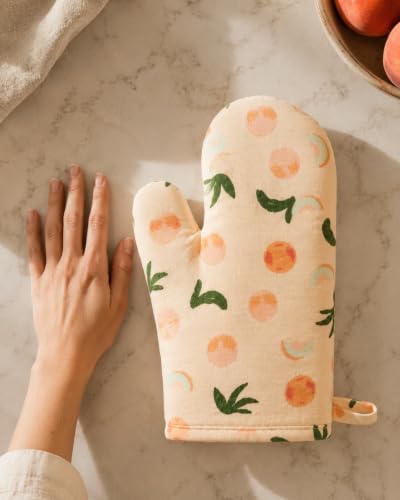 Peach Oven Mitts, Set of 2, Cream Beige, 10 in