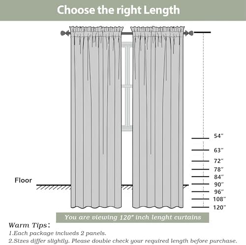 OWENIE Cream Sheer Curtains - 120 Inches Extra Long 2 Panels for
