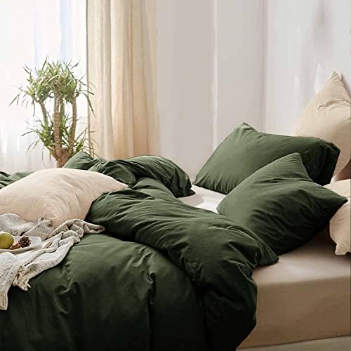 ETDIFFE Dark Olive Green California King Set Duvet Cover, 3pc, 96x104